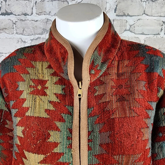 Vintage Circle T Zip Front Southwestern Woven Duster Jacket Terracotta Large - Picture 5 of 16